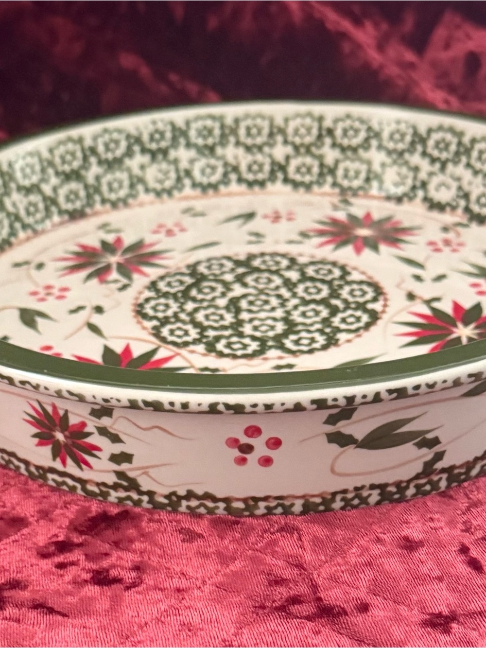 Temptations Red and Green Floral Ceramic Serving Bowl